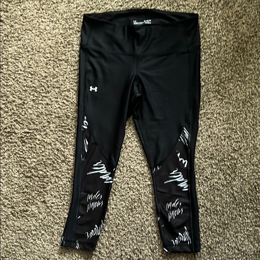 Under Armour Black Leggings with White Under Armour Word Patterns